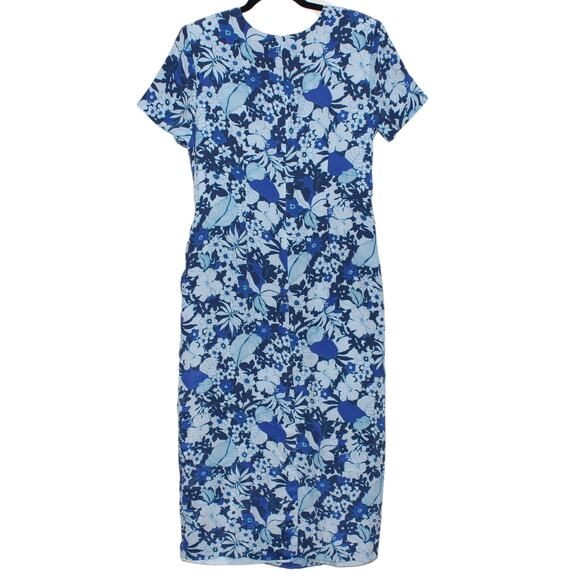 Vintage 100% Silk Appleseed’s Midi Wrap Dress Size 16 Floral Blue - Picture 7 of 9